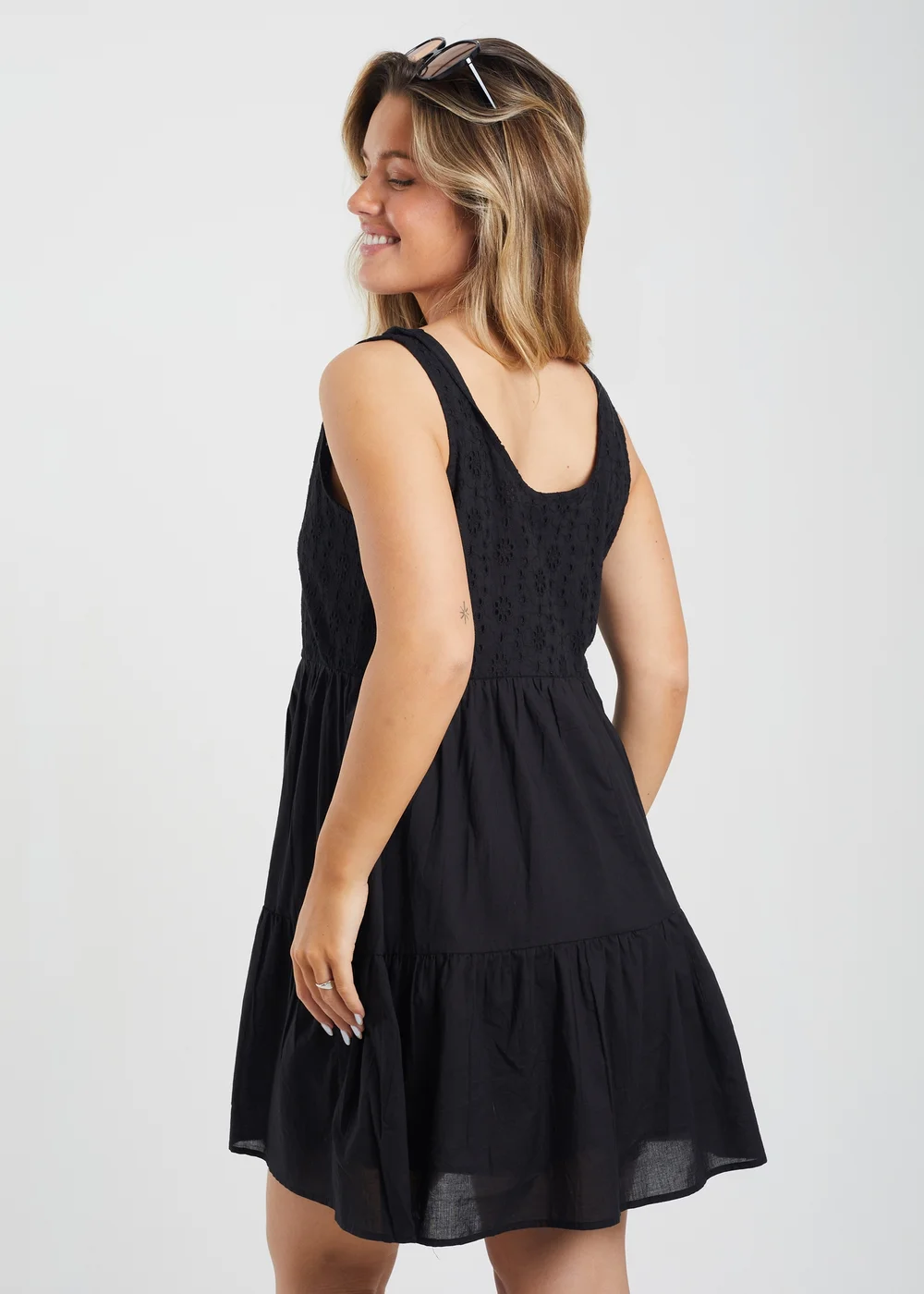 Brave Soul Black Borderie Top Tiered Smock Mini Dress - XS Image 2