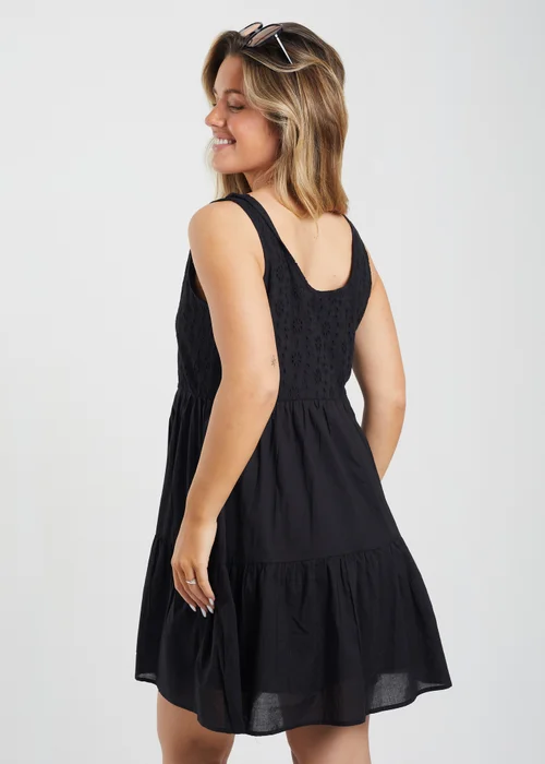 Brave Soul Black Borderie Top Tiered Smock Mini Dress - XS Image 2