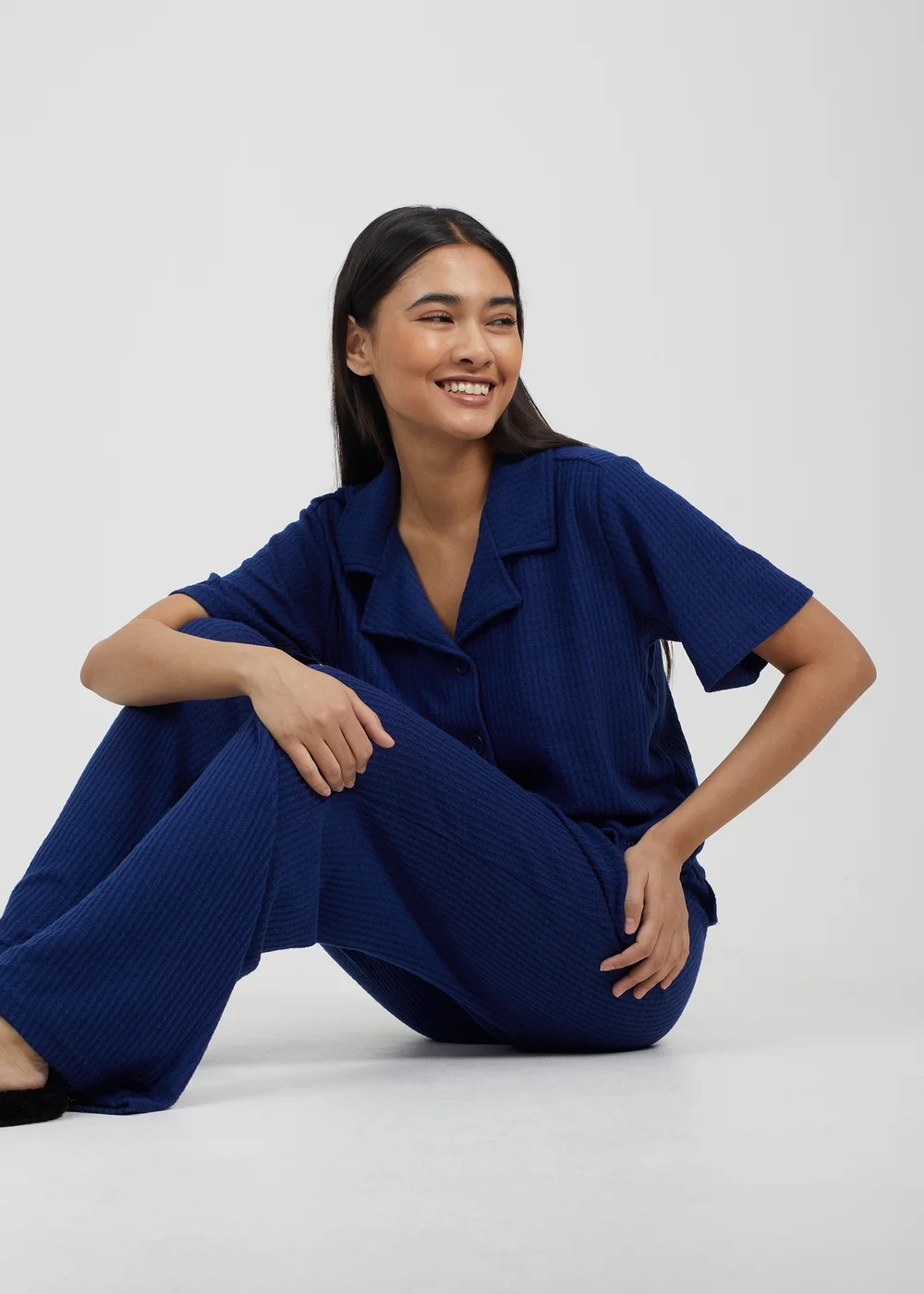 Brave Soul Navy Waffle Button Shirt & Trouser Co Ord - Extra small Image 3