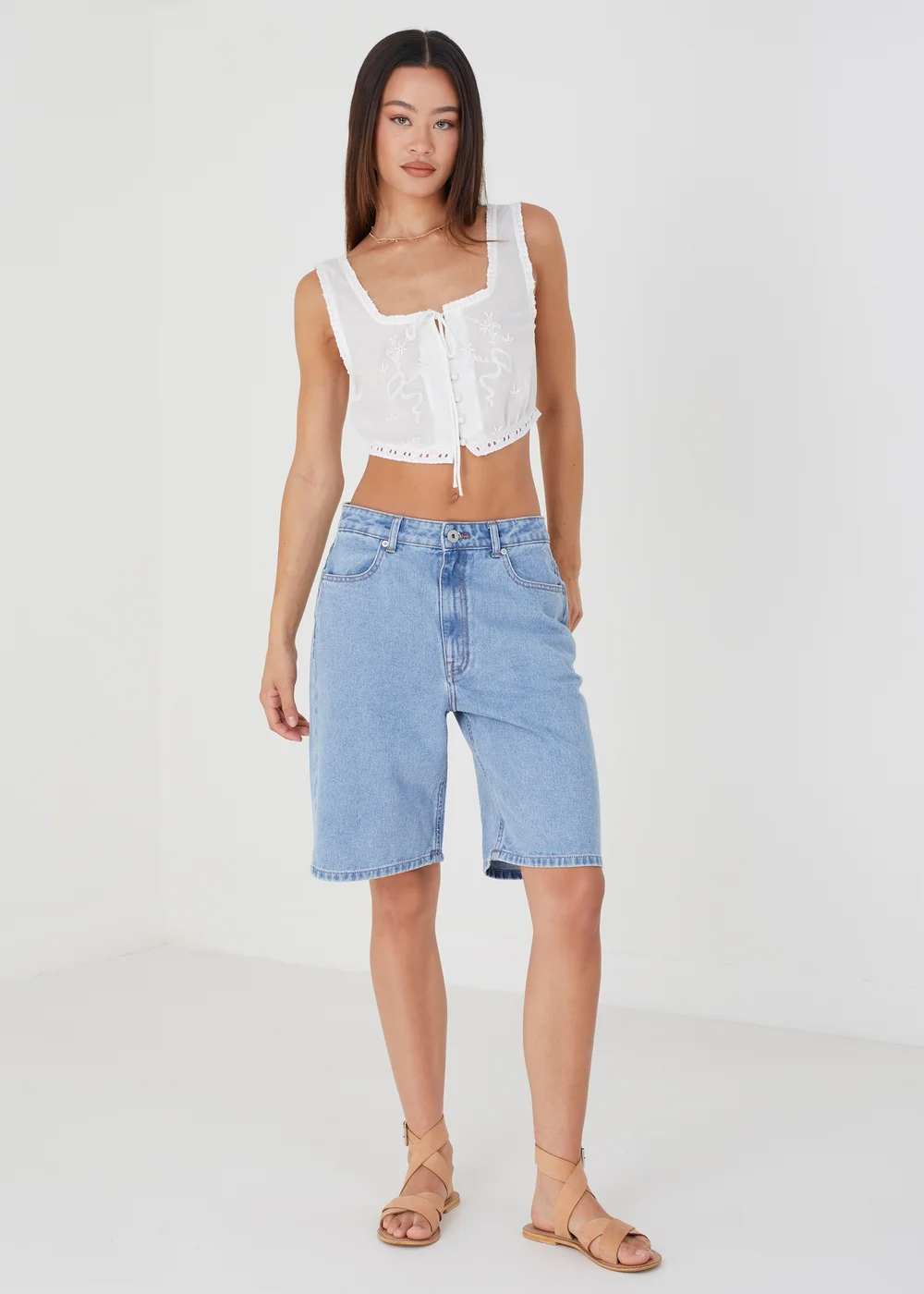 Brave Soul Blue Longline Denim Shorts - 8 Image 3