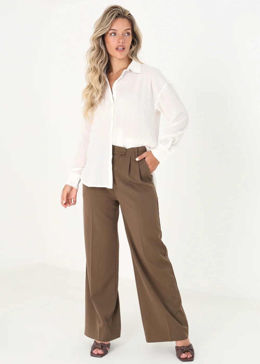 Brave Soul Cream Long Sleeve Dobby Chiffon Shirt - XS Image 3