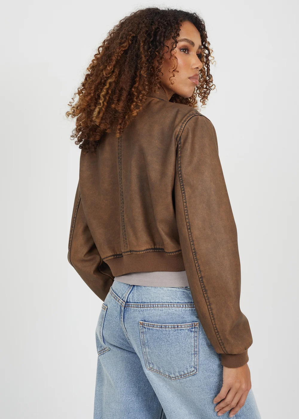 Brave Soul Brown Vintage PU Cropped Bomber Jacket - 8 Image 2