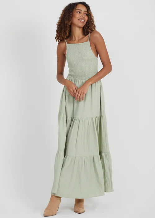 Brave Soul Soft Green Tiered Maxi Dress - XS Image 1