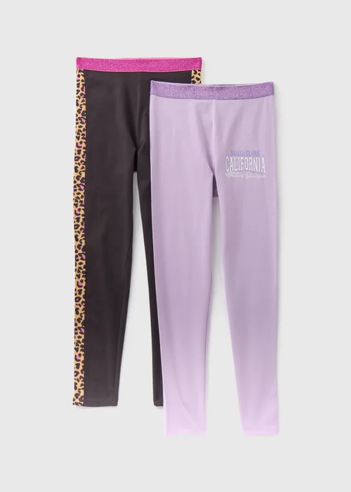 Girls 2 Pack Multicoloured Leggings - Age 7 Years Image 1