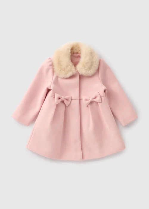 Girls Pink Faux Fur Collar Traditional Coat (1-7yrs) - 1-1.5 Yrs Image 1