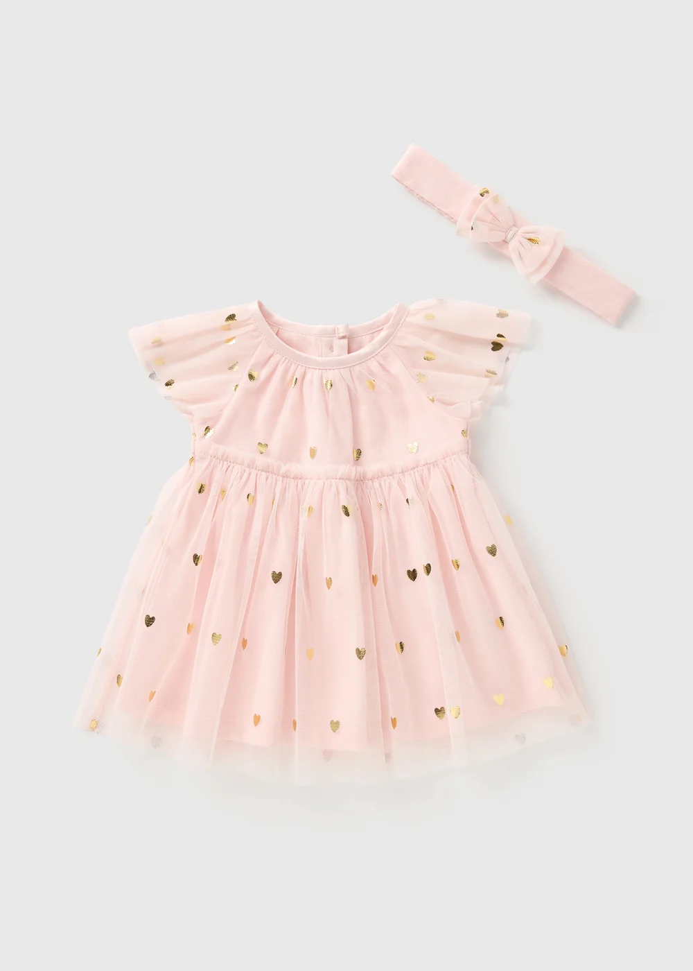 Girls Pink Mesh Foil Dress & Headband (Newborn-23mths) - 0-3 months Image 1