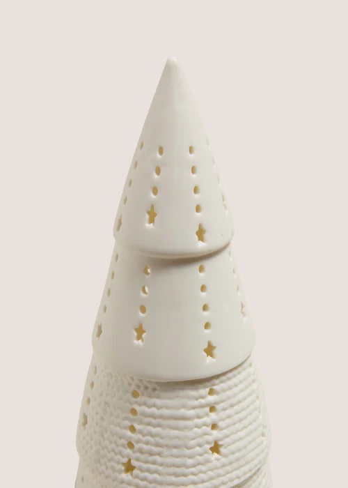 White Christmas Tree Ceramic LED Light (9.5cm x 9.5cm x 21cm) Image 2