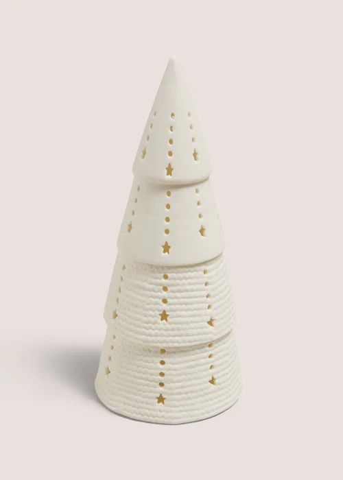 White Christmas Tree Ceramic LED Light (9.5cm x 9.5cm x 21cm) Image 1