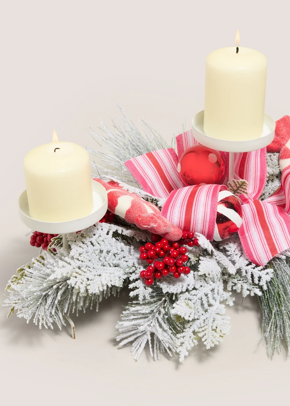 Christmas Candy Cane Candle Centrepiece Image 2