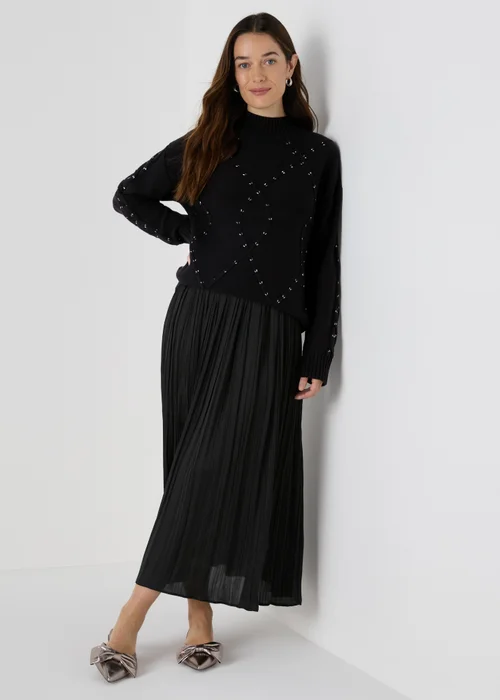 Black Embroidered Cable Knit Jumper - XS Image 1