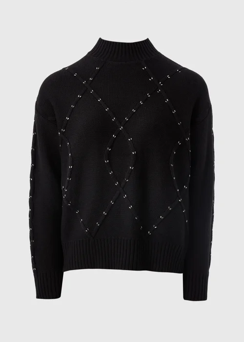 Black Embroidered Cable Knit Jumper - XS Image 4