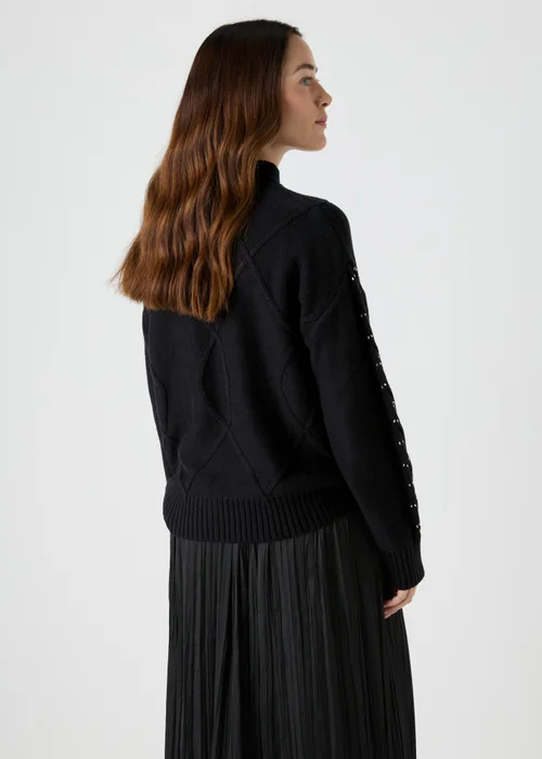 Black Embroidered Cable Knit Jumper - XS Image 2