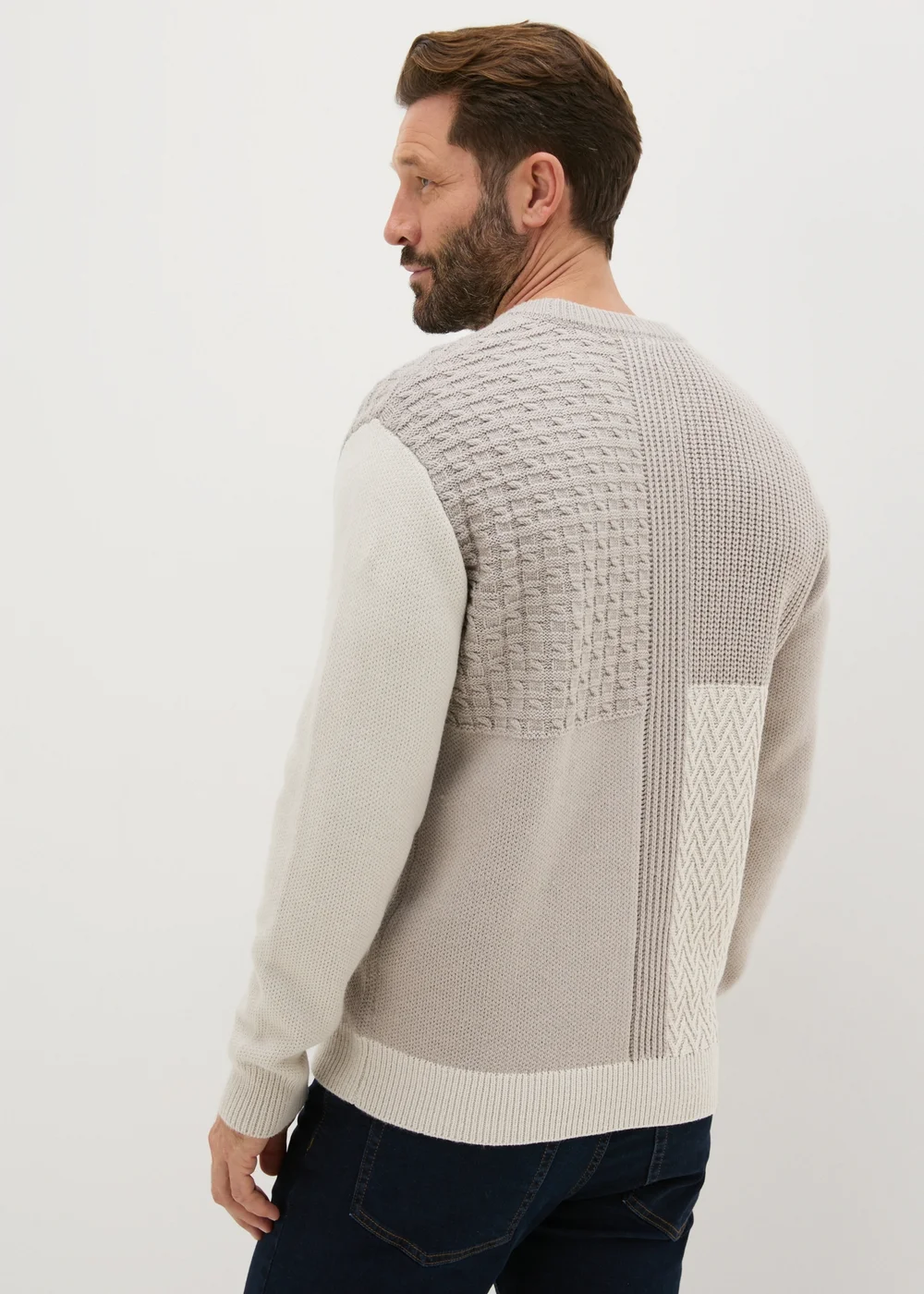 Taupe Patchwork Cable Jumper - S Image 2