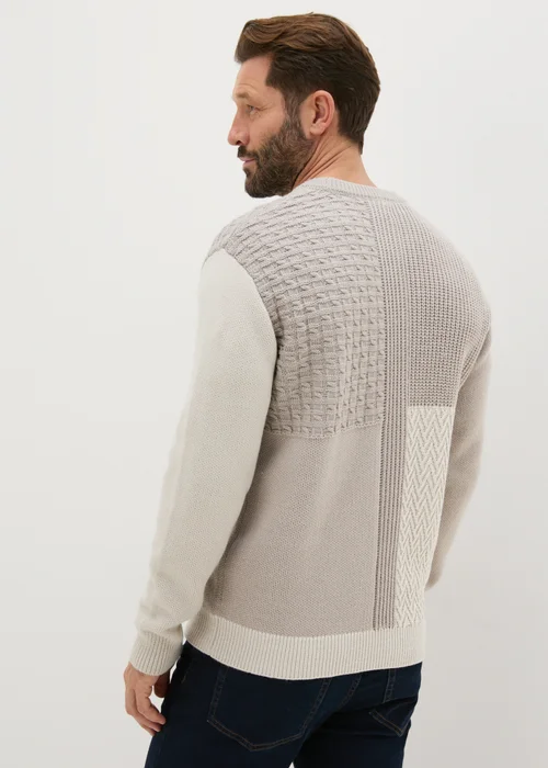 Taupe Patchwork Cable Jumper - S Image 2