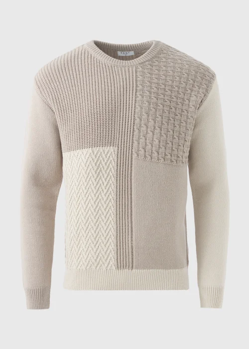 Taupe Patchwork Cable Jumper - S Image 4