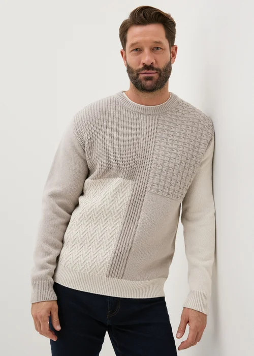 Taupe Patchwork Cable Jumper - S Image 1