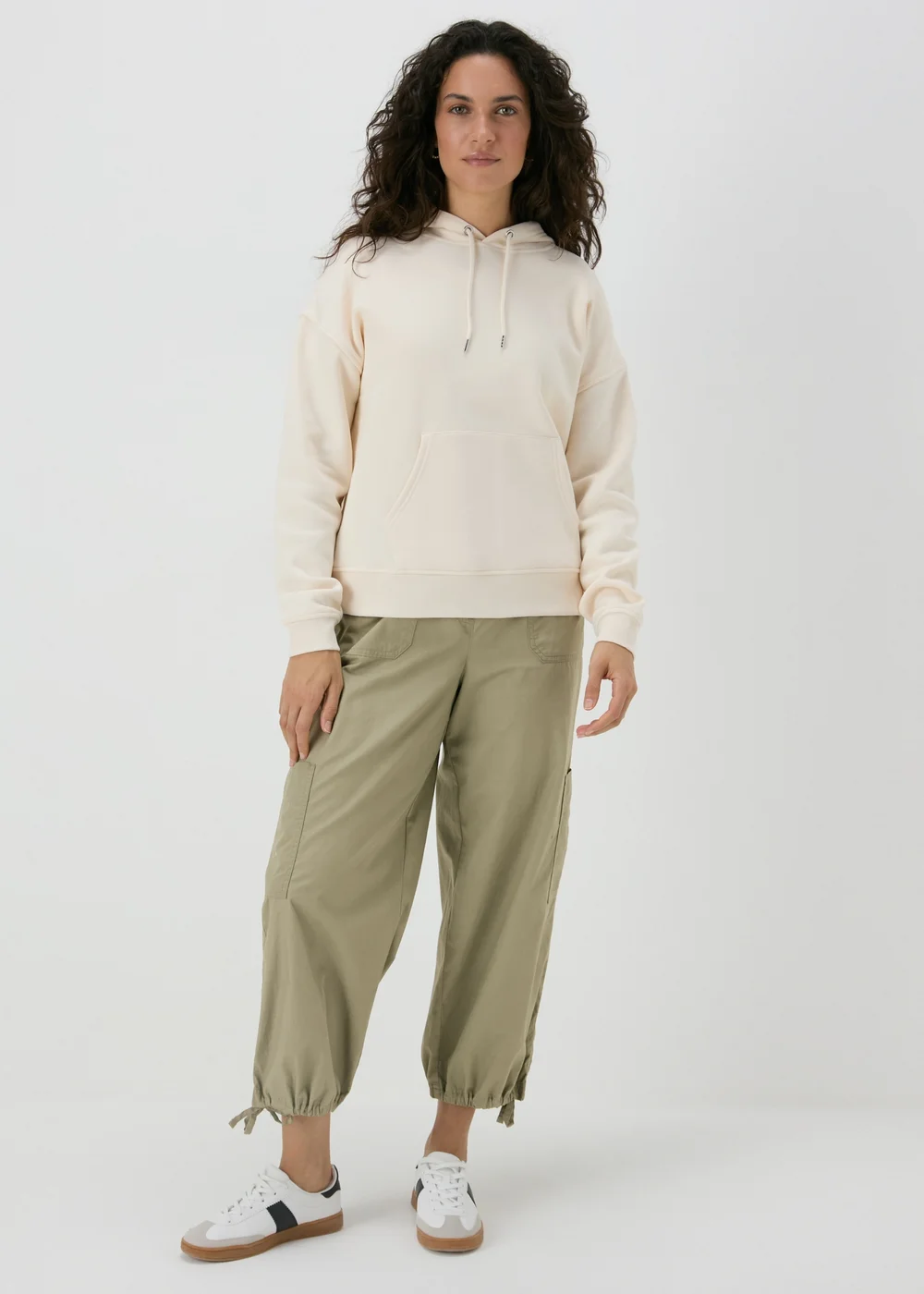 Khaki Poplin Crop Leg Trousers - 8 Image 1