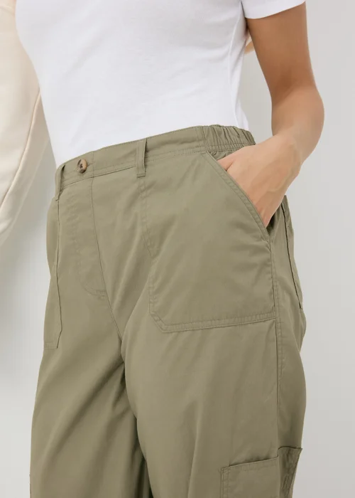 Khaki Poplin Crop Leg Trousers - 8 Image 3