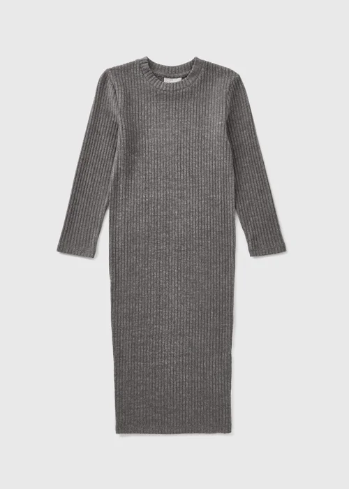 Girls Grey Brushed Ribbed Dress (7-15yrs) - Age 7 Years Image 1