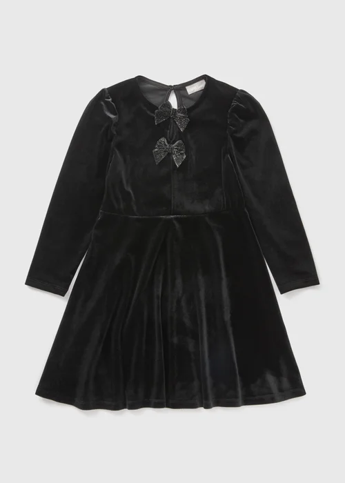 Girls Black Velvet Bow Dress (7-15yrs) - Age 7 Years Image 1