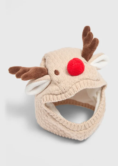 Christmas Baby Brown Reindeer Balaclava Hat (Newborn-24mths) - Age 0 - 3 Months Image 1