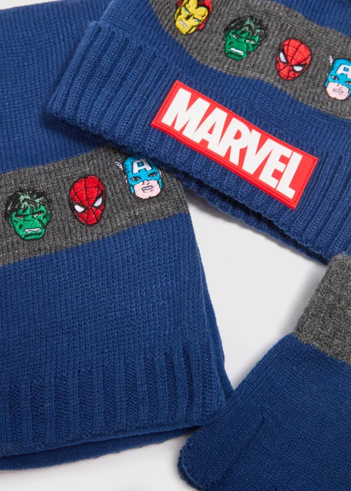 Marvel 3 Piece Kids Navy Hat & Scarf Set (3-10yrs) - Age 3 - 6 Years Image 2