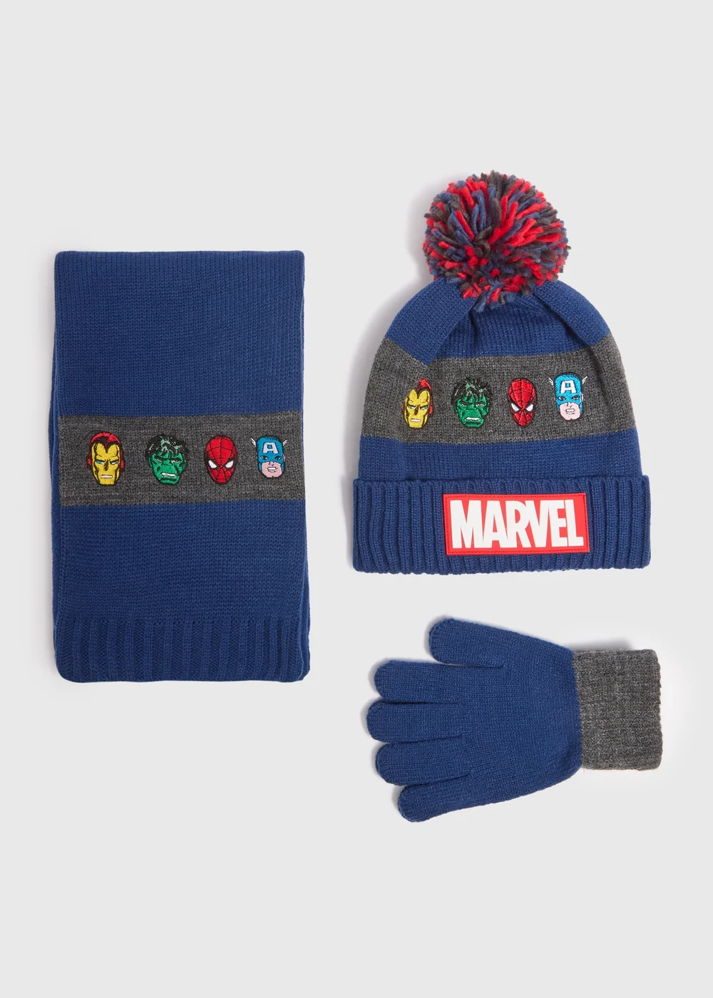 Marvel 3 Piece Kids Navy Hat & Scarf Set (3-10yrs) - Age 3 - 6 Years Image 1
