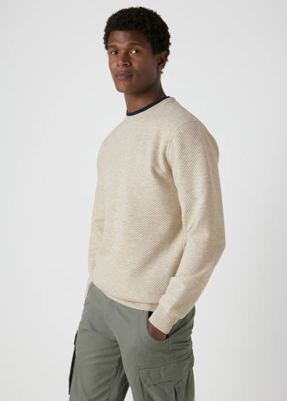 Grey Textured Crew Neck Sweatshirt - Small Image 1