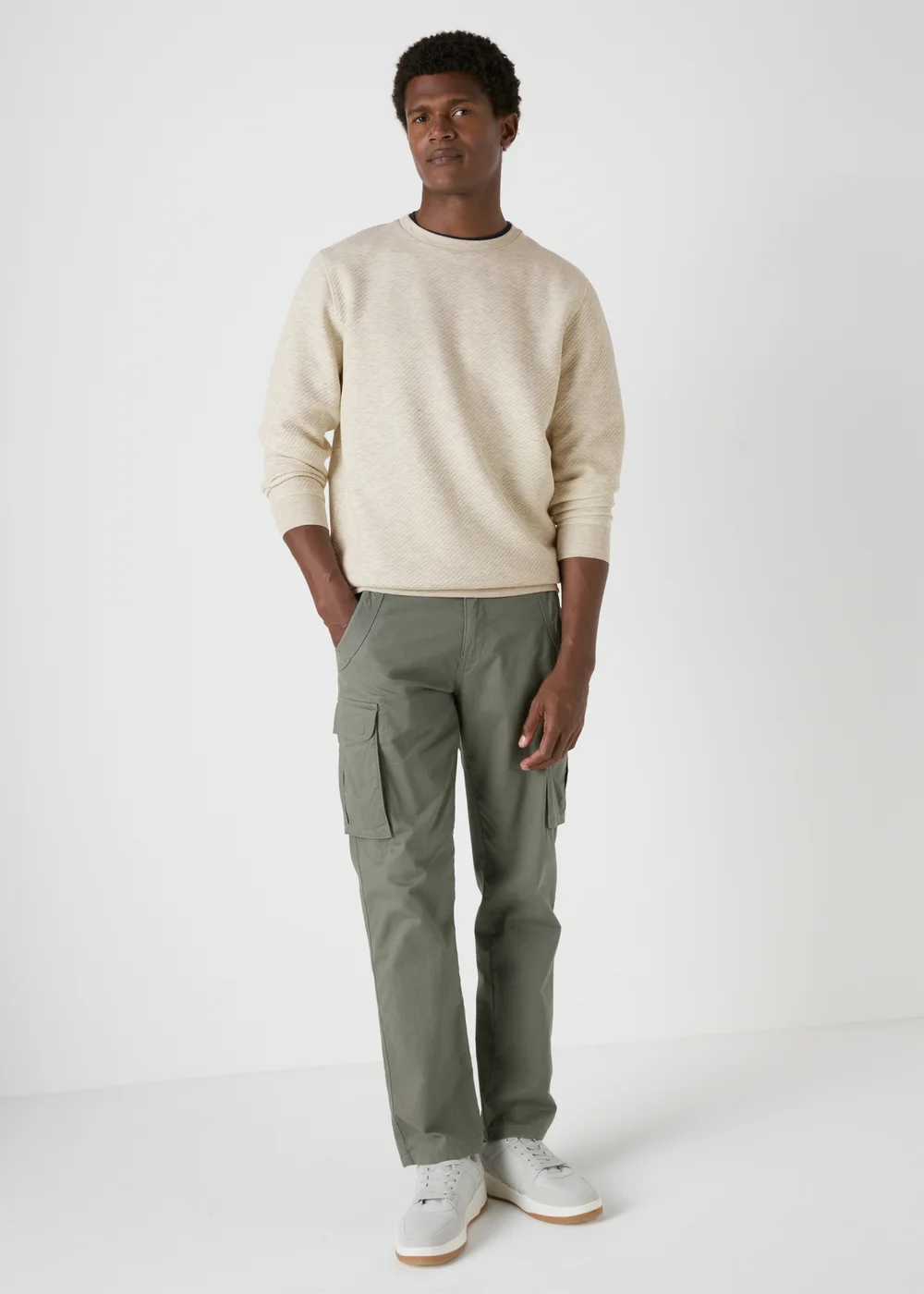 Grey Textured Crew Neck Sweatshirt - Small Image 2