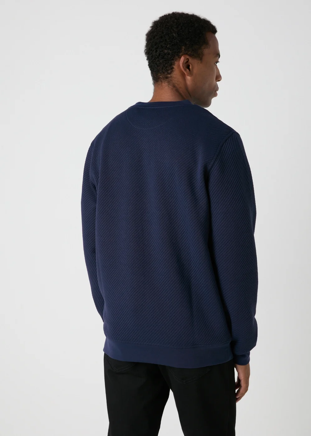 Navy Textured Crew Neck Sweatshirt - Small Image 2