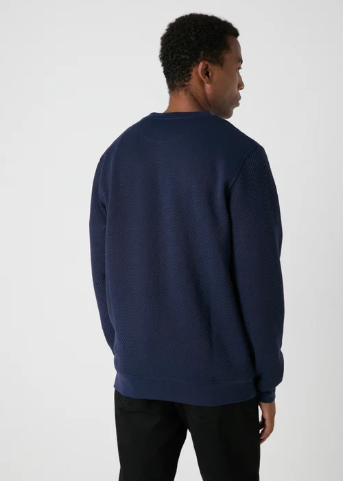 Navy Textured Crew Neck Sweatshirt - Small Image 2