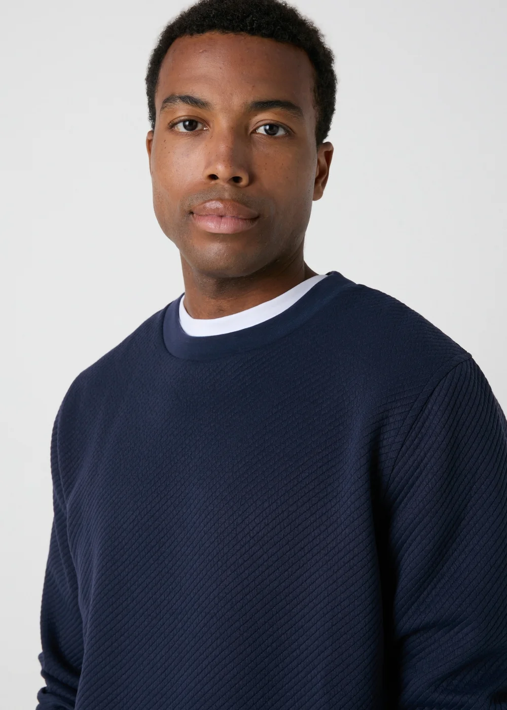 Navy Textured Crew Neck Sweatshirt - Small Image 3