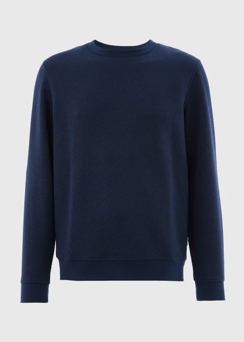 Navy Textured Crew Neck Sweatshirt - Small Image 4