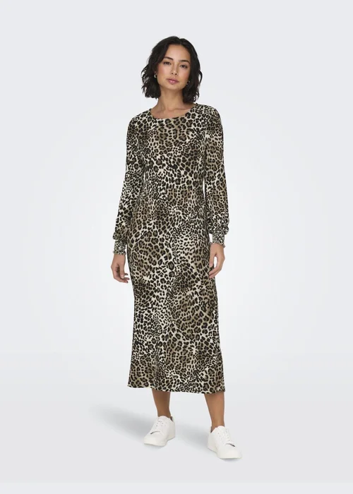 JDY Brown Leopard Print Smock Midi Dress - Size 14 Image 1