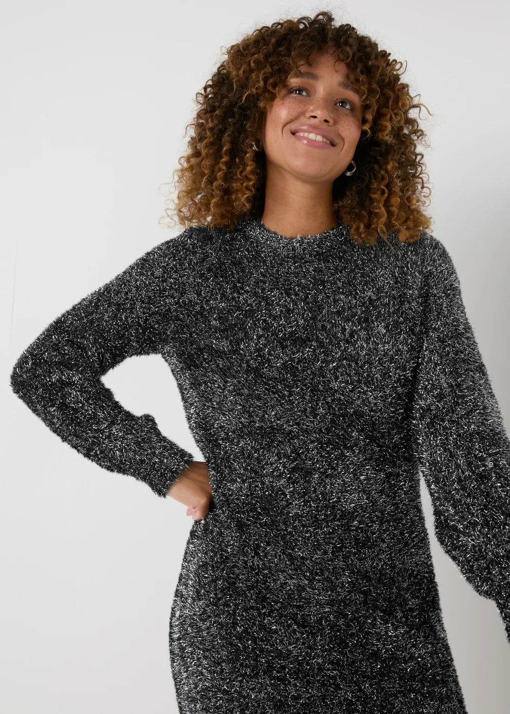 Grey Tinsel Knitted Tunic Mini Dress - XS Image 3