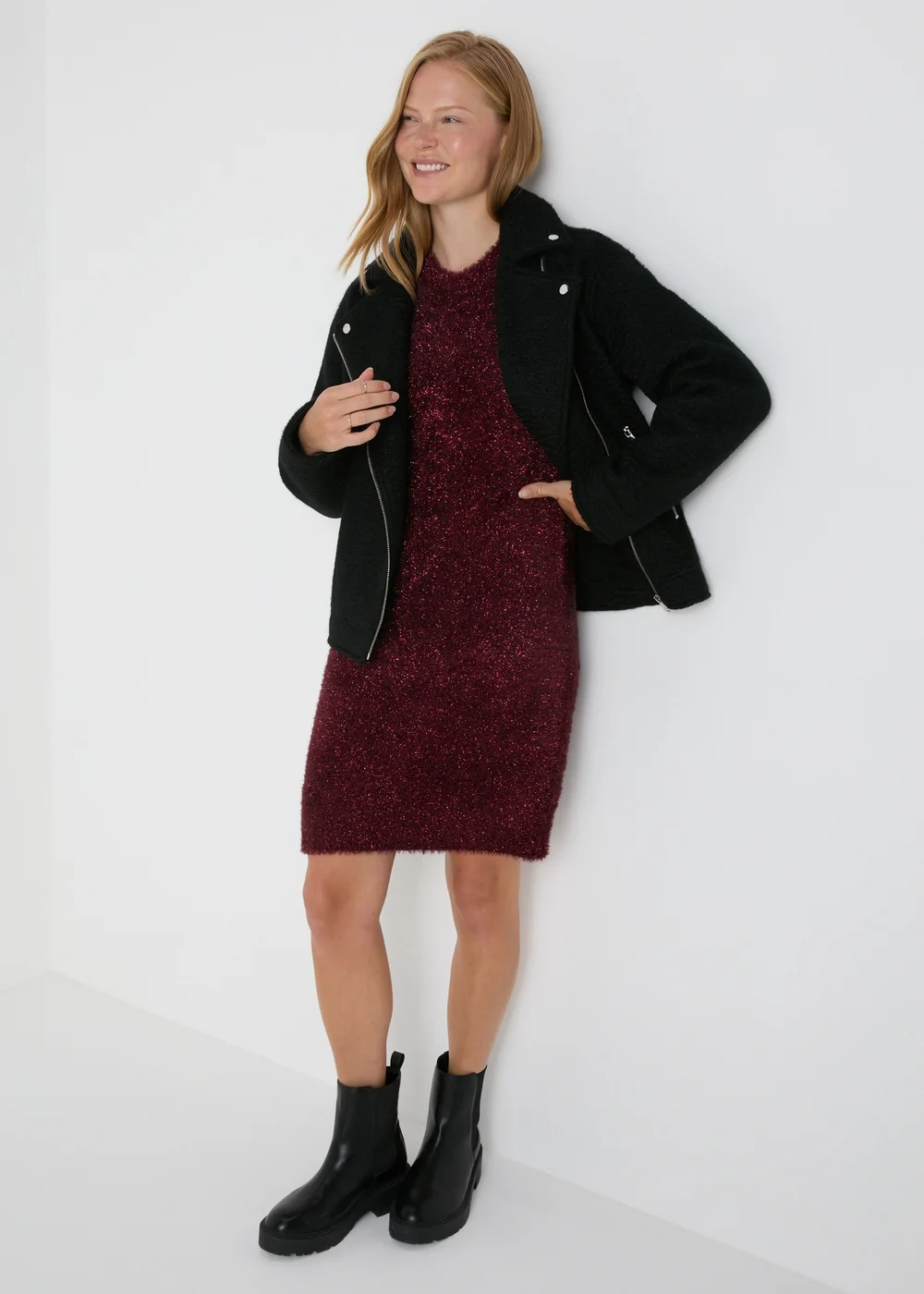 Burgundy Tinsel Knitted Tunic - XS Image 1