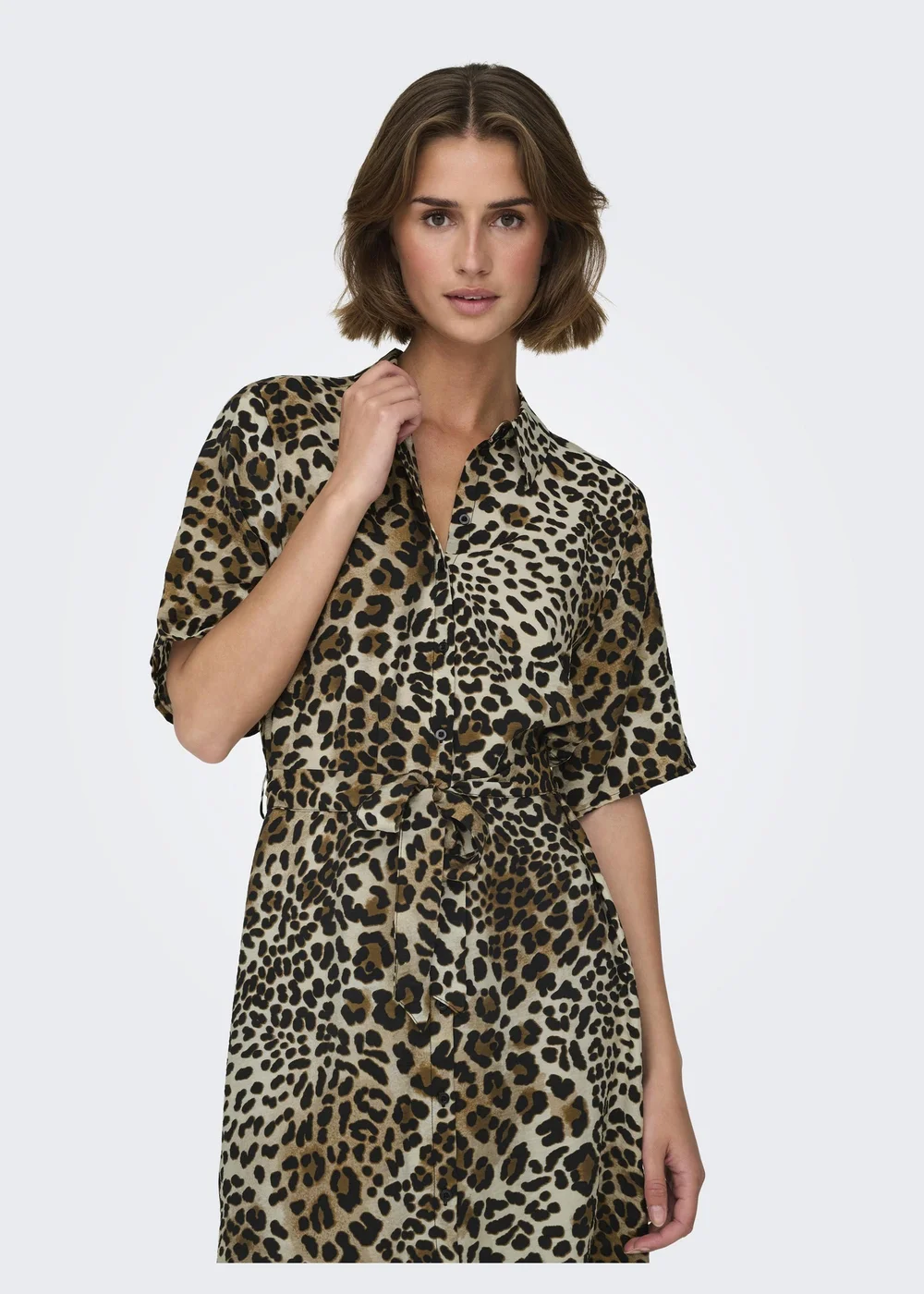 JDY Leopard Print Shirt Midi Dress - Size 8 Image 3