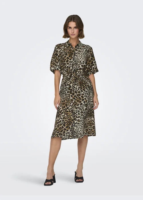 JDY Leopard Print Shirt Midi Dress - Size 8 Image 1