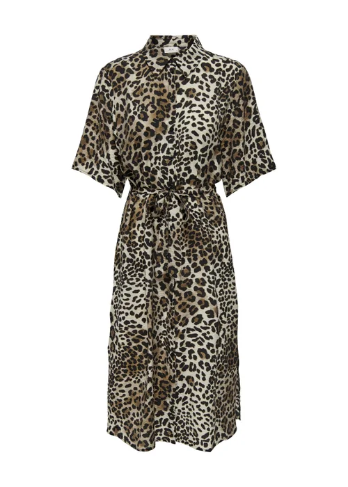 JDY Leopard Print Shirt Midi Dress - Size 8 Image 5