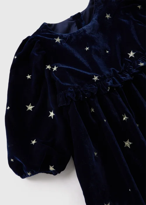 Girls Navy Velvet Star Print Dress (1-7yrs) - 1 to 1 half years Image 2