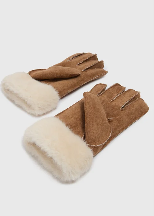 Camel Faux Shearling Gloves - One Size Image 2