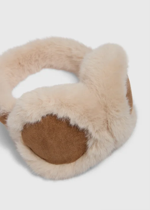 Camel Faux Shearling Earmuffs - One Size Image 2