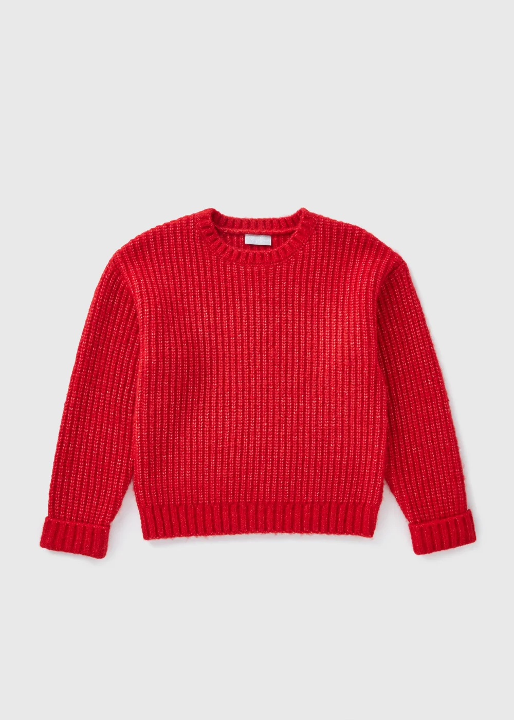 Girls Red Ribbed Crew Neck Jumper (7-15yrs) - 7 Yrs Image 1
