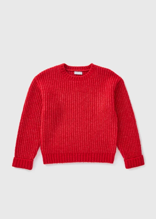 Girls Red Ribbed Crew Neck Jumper (7-15yrs) - 7 Yrs Image 1