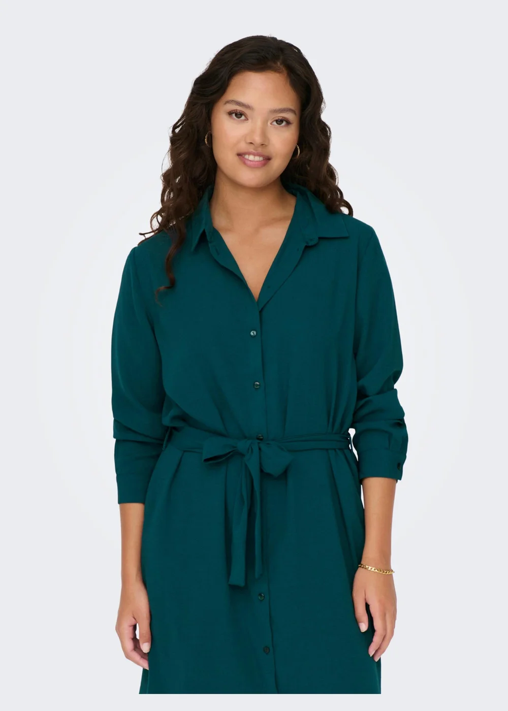 Green Tie Waist Shirt Dress - 6 Image 4