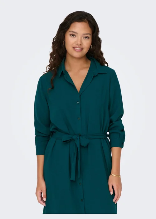 Green Tie Waist Shirt Dress - 6 Image 4