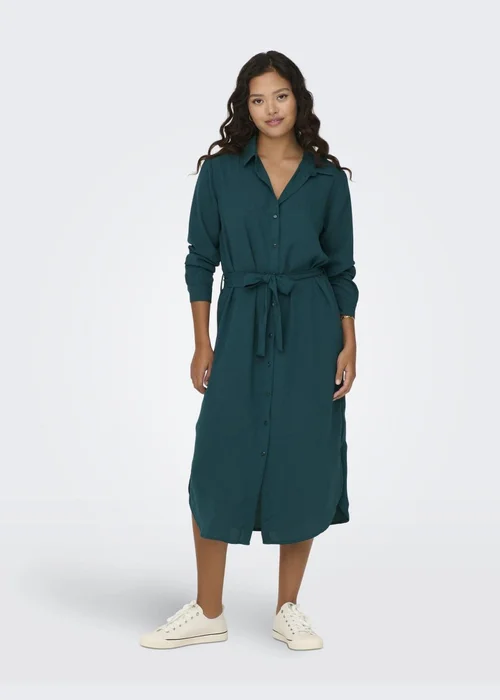 Green Tie Waist Shirt Dress - 6 Image 3