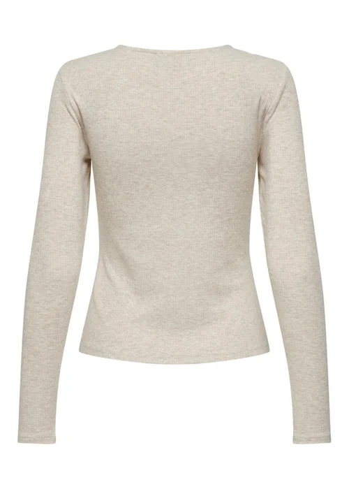 JDY Cream Button Front Ribbed Top - Size 6 Image 2