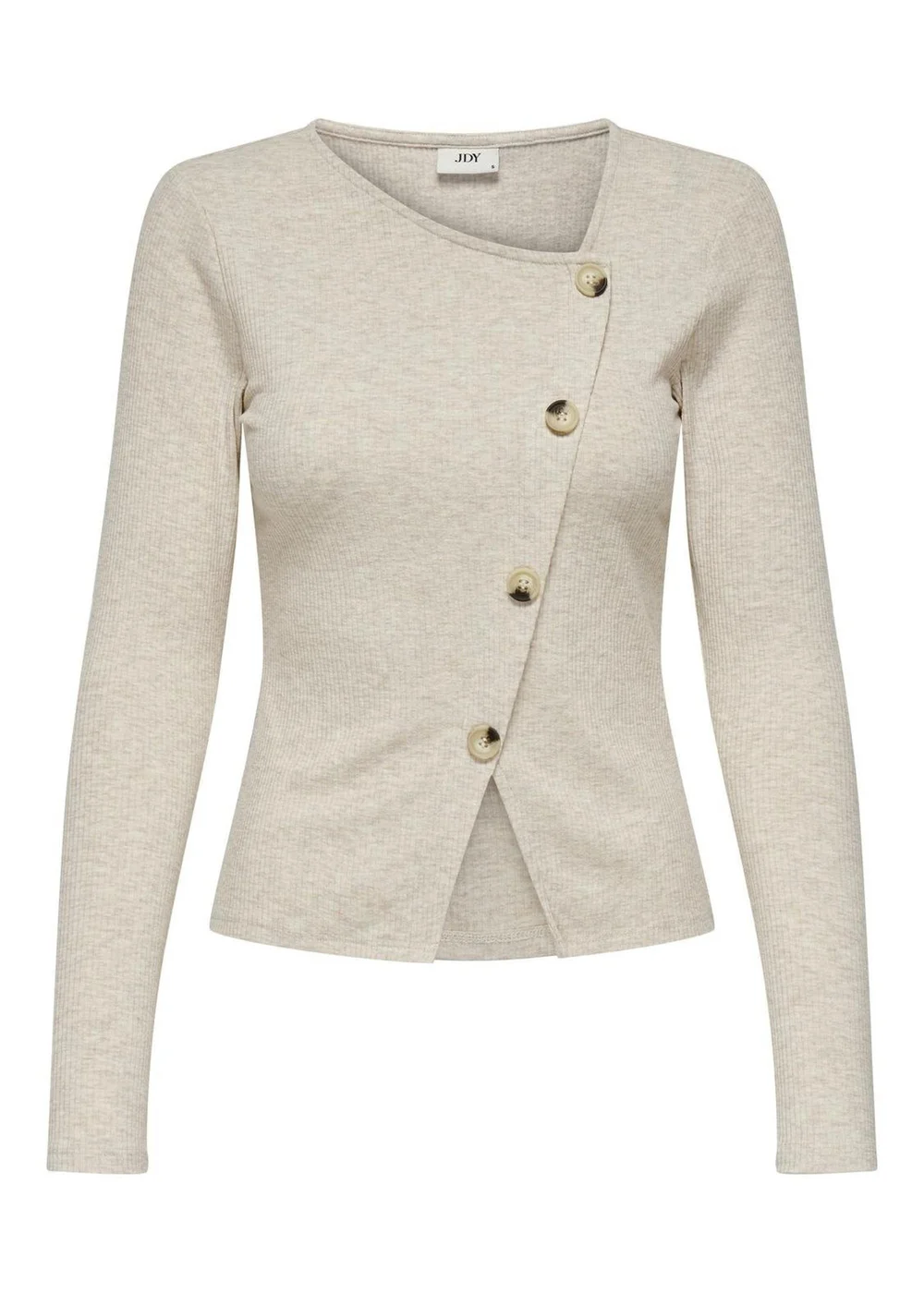 JDY Cream Button Front Ribbed Top - Size 6 Image 1