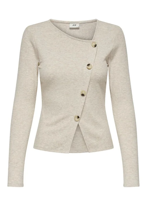 JDY Cream Button Front Ribbed Top - Size 6 Image 1